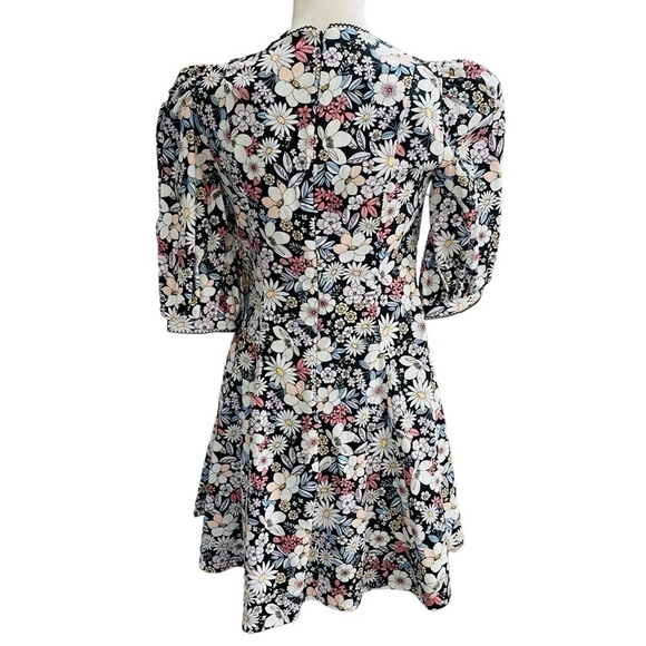 Rachel Parcell Size Small Black Floral Cotton Puff Sleeve Retro Minidress NWT - Picture 9 of 16